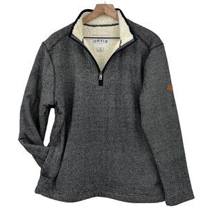 Orvis Men's 1/4 Zip Pullover w/ Pockets Sherpa Lined High Neck Gray/Black | M